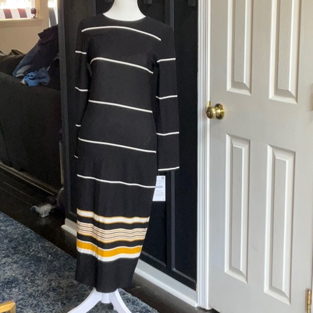 Zara Black and White Long Sleeve Sheath Dress